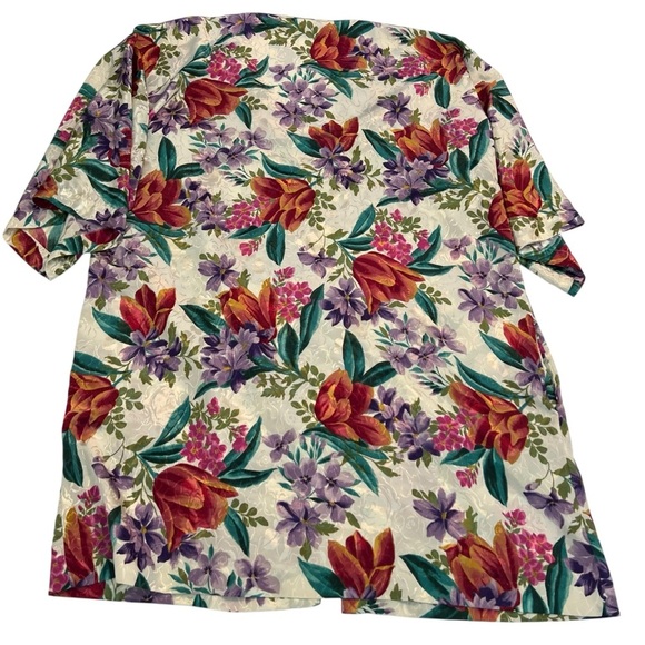 California Dynasty Floral Satin Robe Sz L Lace Trim Pockets 90s Lounge - Picture 5 of 8